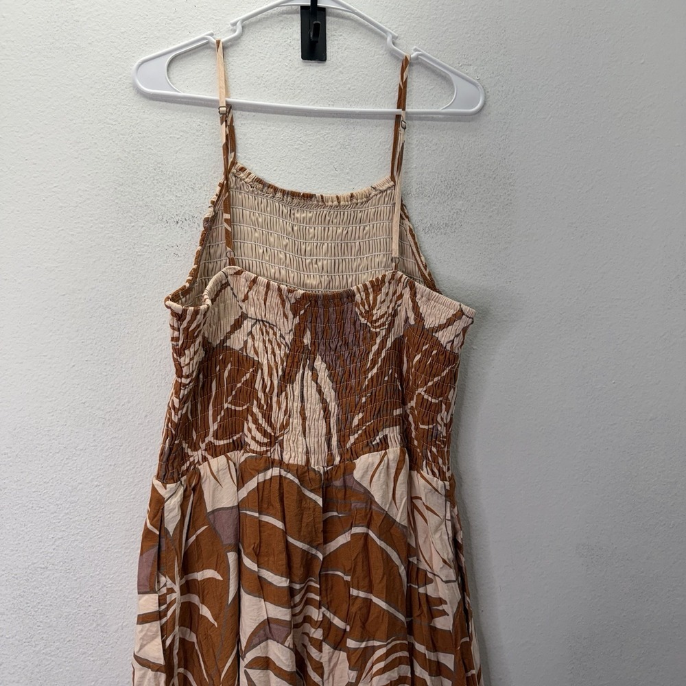 Baltic Born Dress 2XL Smocked Midi Tan Floral Formal Boho Tropical Flowy Stretch - Picture 4 of 10